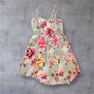 Womens Dress Mossimo Supply Co XS 0-2 Spaghetti Straps Green Floral Dress